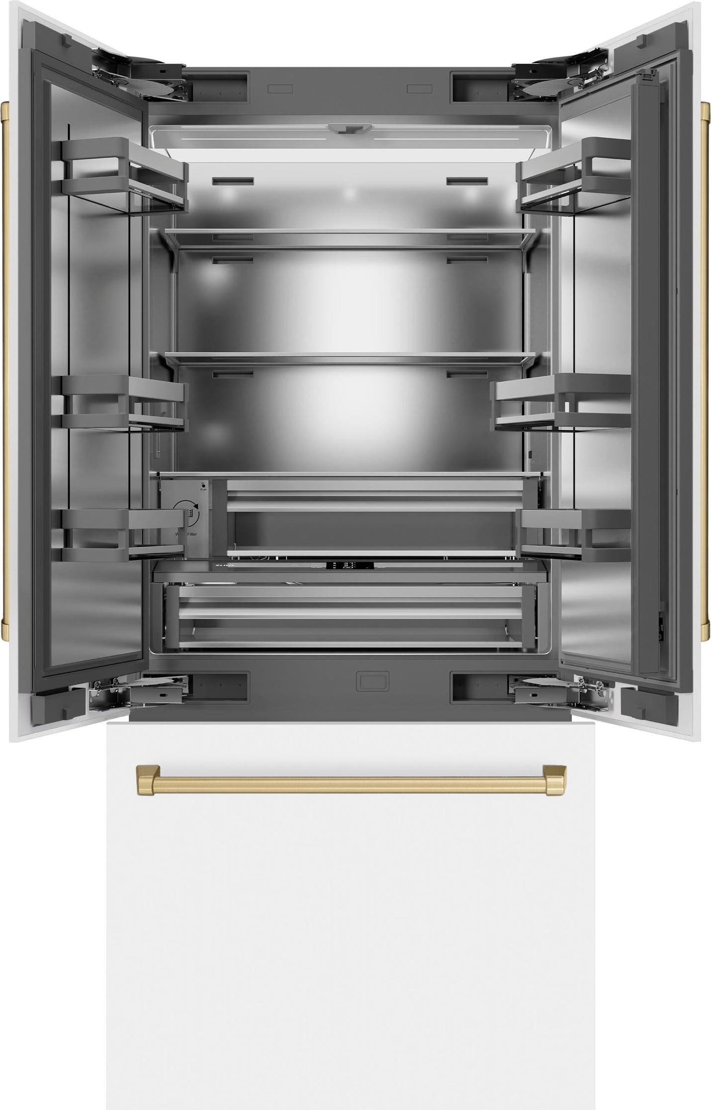 White Matte With Stainless Steel Interior And Polished Gold Accents