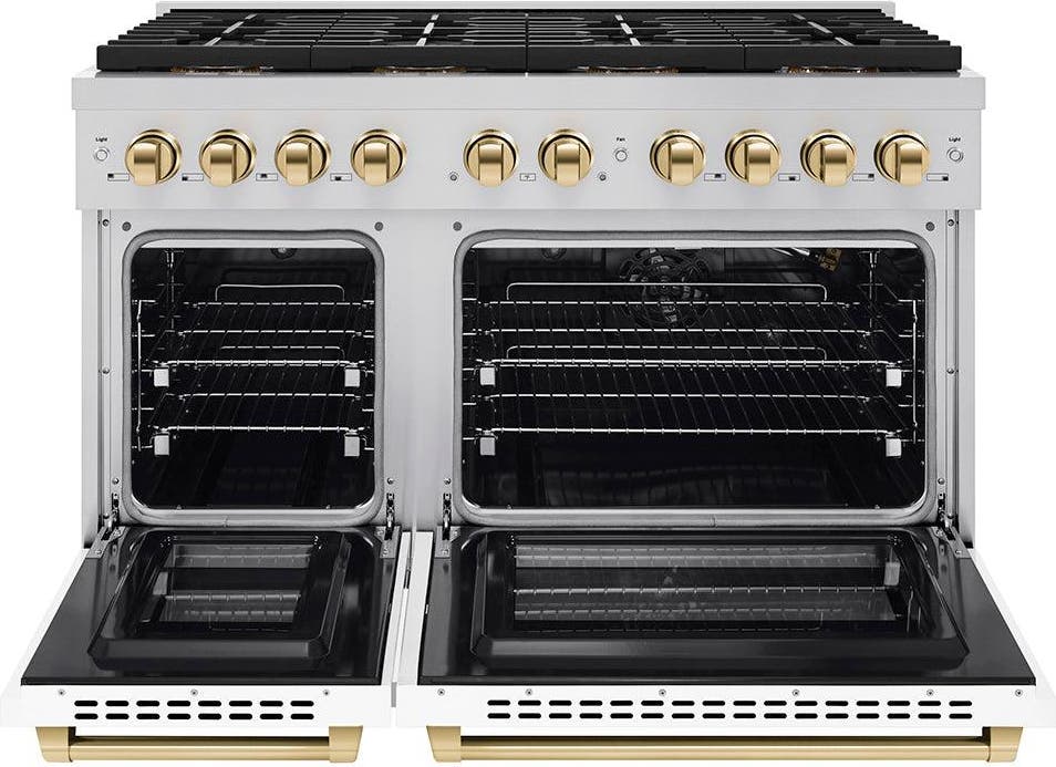 Zline PSGRZWM48G White Matte Doors And Polished Gold Accents