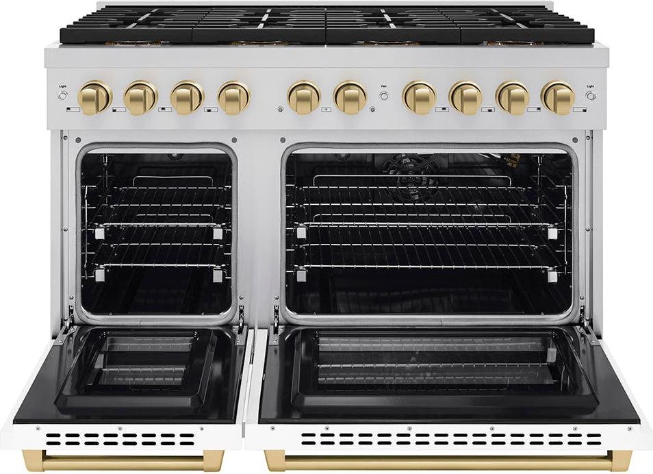 Zline PSGRZWM48CB White Matte Doors And Champagne Bronze Accents