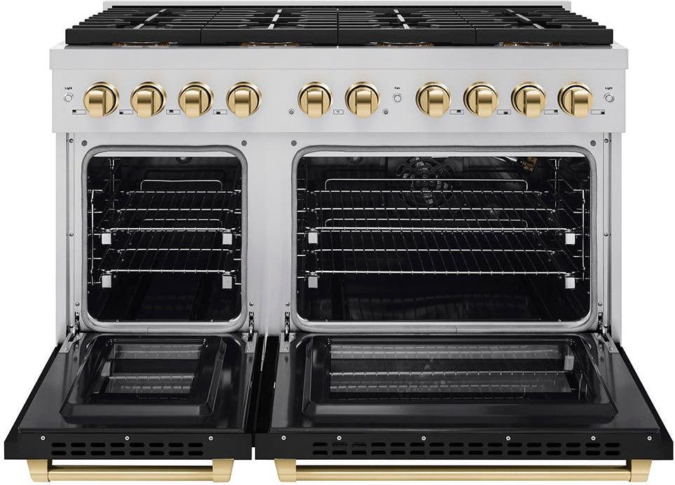 Zline PSGRZBLM48G Black Matte Doors And Polished Gold Accents