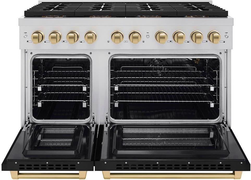Zline PSGRZBLM48CB Black Matte Doors And Champagne Bronze Accents