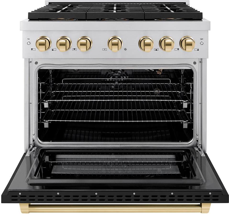 Zline PSGRZBLM36G Black Matte Door And Polished Gold Accents