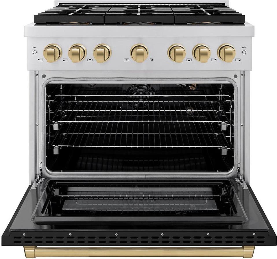 Zline PSGRZBLM36CB Black Matte Door And Champagne Bronze Accents