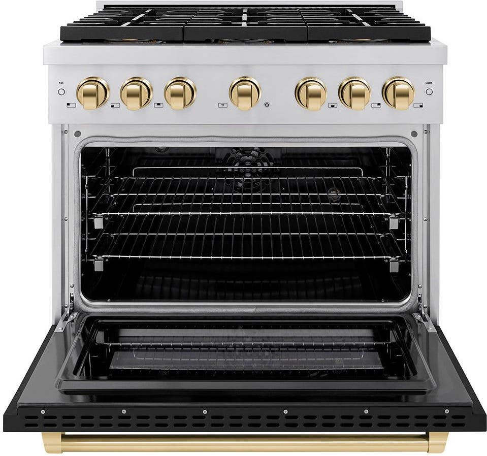 Zline PSDRZBLM36G Black Matte Door And Polished Gold Accents