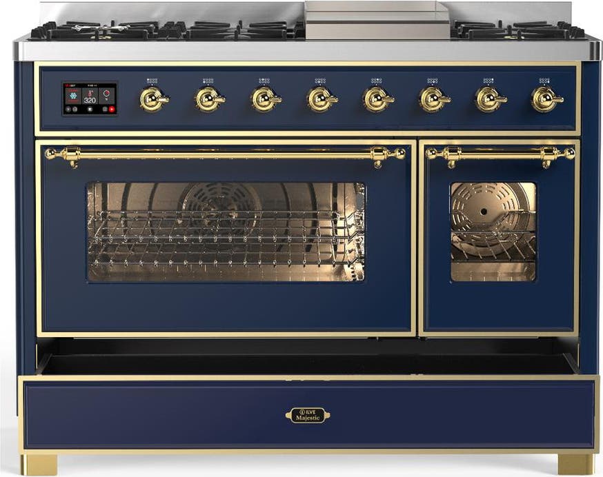 Ilve UM48FNR3MBGLP Matte Blue With Brass Trim, Liquid Propane