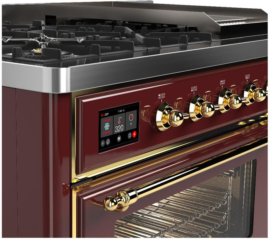 Ilve UM48FNR3BUGLP Burgundy With Brass Trim, Liquid Propane
