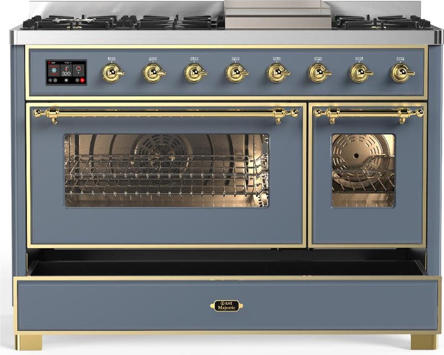 Ilve UM48FNR3BGGLP Blue Grey With Brass Trim, Liquid Propane