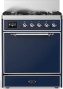 ILVE UM30N Majestic III 30 inch Dual Fuel Range with 5 Black Brass Burners