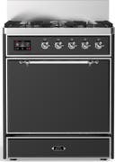 ILVE UM30N Majestic III 30 inch Dual Fuel Range with 5 Black Brass Burners