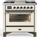 ILVE UM36F Majestic III 36 inch Dual Fuel Range with 6 Black Brass Burners, Griddle