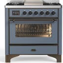 ILVE UM36F Majestic III 36 inch Dual Fuel Range with 6 Black Brass Burners, Griddle