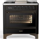 ILVE UM36F Majestic III 36 inch Dual Fuel Range with 6 Black Brass Burners, Griddle