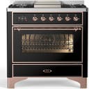 ILVE UM36F Majestic III 36 inch Dual Fuel Range with 6 Black Brass Burners, Griddle