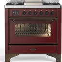 ILVE UM36F Majestic III 36 inch Dual Fuel Range with 6 Black Brass Burners, Griddle