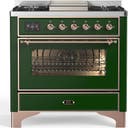 ILVE UM36F Majestic III 36 inch Dual Fuel Range with 6 Black Brass Burners, Griddle