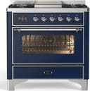 ILVE UM36F Majestic III 36 inch Dual Fuel Range with 6 Black Brass Burners, Griddle