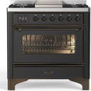 ILVE UM36F Majestic III 36 inch Dual Fuel Range with 6 Black Brass Burners, Griddle