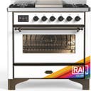 ILVE UM36F Majestic III 36 inch Dual Fuel Range with 6 Black Brass Burners, Griddle