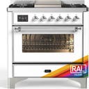ILVE UM36F Majestic III 36 inch Dual Fuel Range with 6 Black Brass Burners, Griddle