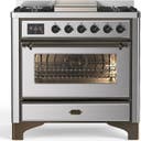 ILVE UM36F Majestic III 36 inch Dual Fuel Range with 6 Black Brass Burners, Griddle