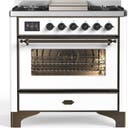 ILVE UM36F Majestic III 36 inch Dual Fuel Range with 6 Black Brass Burners, Griddle