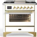 ILVE UM36F Majestic III 36 inch Dual Fuel Range with 6 Black Brass Burners, Griddle
