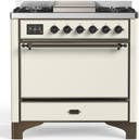 ILVE UM36F Majestic III 36 inch Dual Fuel Range with 6 Black Brass Burners, Griddle