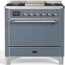ILVE UM36F Majestic III 36 inch Dual Fuel Range with 6 Black Brass Burners, Griddle