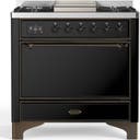 ILVE UM36F Majestic III 36 inch Dual Fuel Range with 6 Black Brass Burners, Griddle