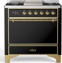 ILVE UM36F Majestic III 36 inch Dual Fuel Range with 6 Black Brass Burners, Griddle
