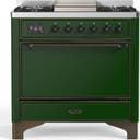 ILVE UM36F Majestic III 36 inch Dual Fuel Range with 6 Black Brass Burners, Griddle