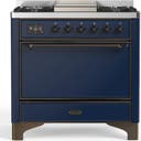 ILVE UM36F Majestic III 36 inch Dual Fuel Range with 6 Black Brass Burners, Griddle