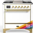 ILVE UM36F Majestic III 36 inch Dual Fuel Range with 6 Black Brass Burners, Griddle