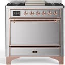 ILVE UM36F Majestic III 36 inch Dual Fuel Range with 6 Black Brass Burners, Griddle