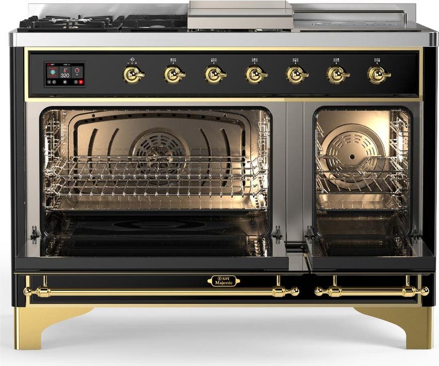Ilve UM48FSQNR3BKGLP Glossy Black With Brass Trim, Liquid Propane
