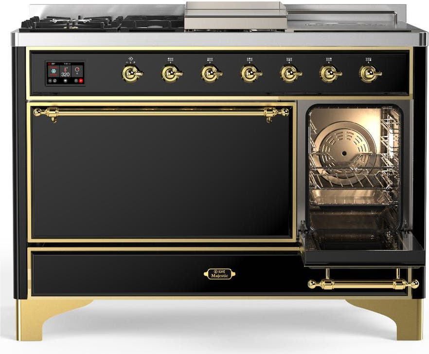 Ilve UM48FSQNR3BKGLP Glossy Black With Brass Trim, Liquid Propane
