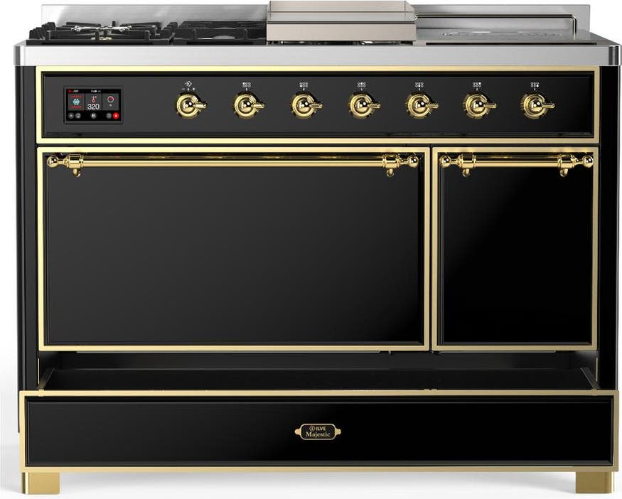 Ilve UM48FSQNR3BKGLP Glossy Black With Brass Trim, Liquid Propane