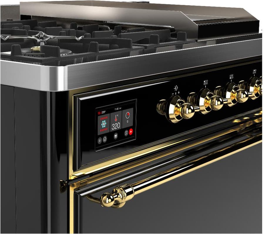 Ilve UM48FSQNR3BKGLP Glossy Black With Brass Trim, Liquid Propane