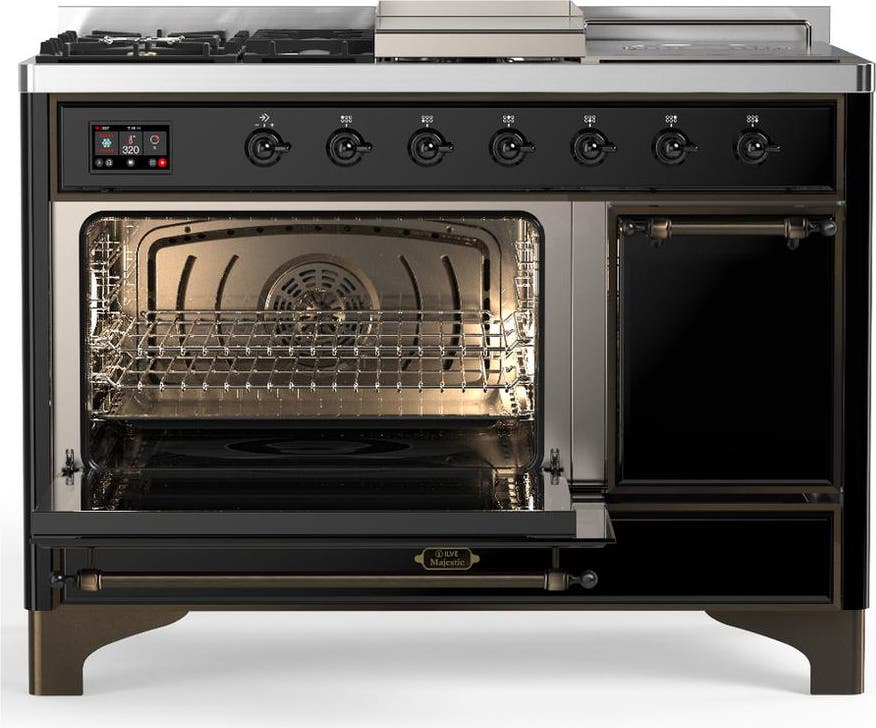 Ilve UM48FSQNR3BKBLP Glossy Black With Burnished Trim, Liquid Propane