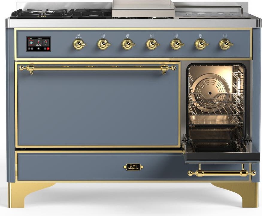 Ilve UM48FSQNR3BGGLP Blue Grey With Brass Trim, Liquid Propane