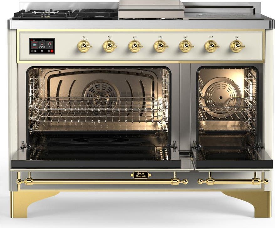 Ilve UM48FSQNR3AWGLP Antique White With Brass Trim, Liquid Propane