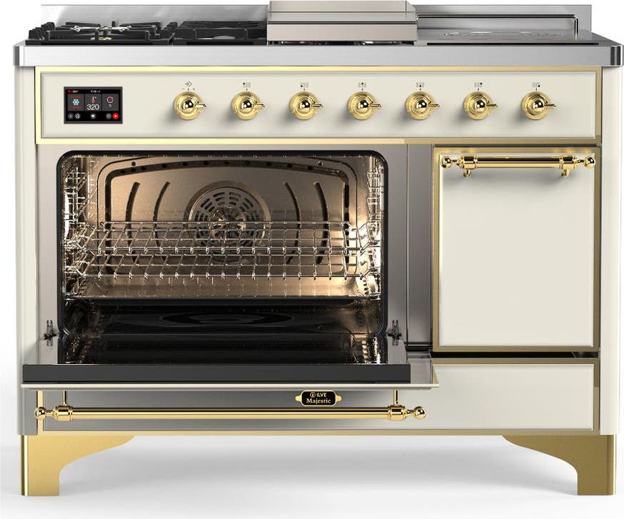 Ilve UM48FSQNR3AWGLP Antique White With Brass Trim, Liquid Propane