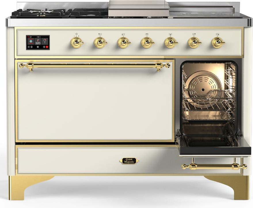 Ilve UM48FSQNR3AWGLP Antique White With Brass Trim, Liquid Propane