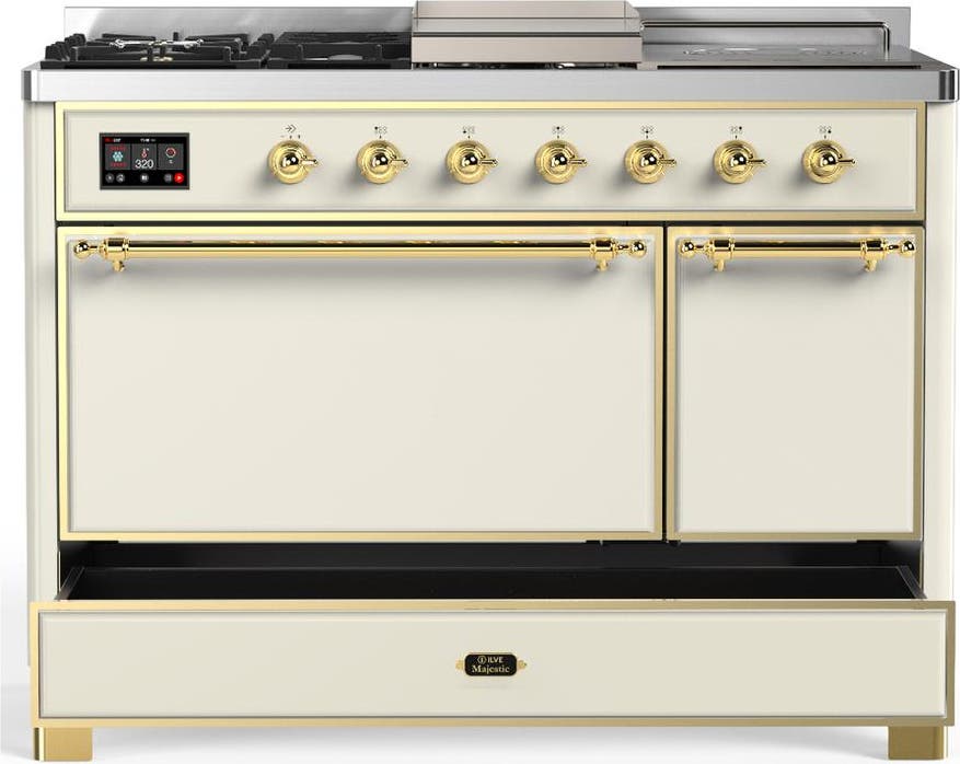 Ilve UM48FSQNR3AWGLP Antique White With Brass Trim, Liquid Propane