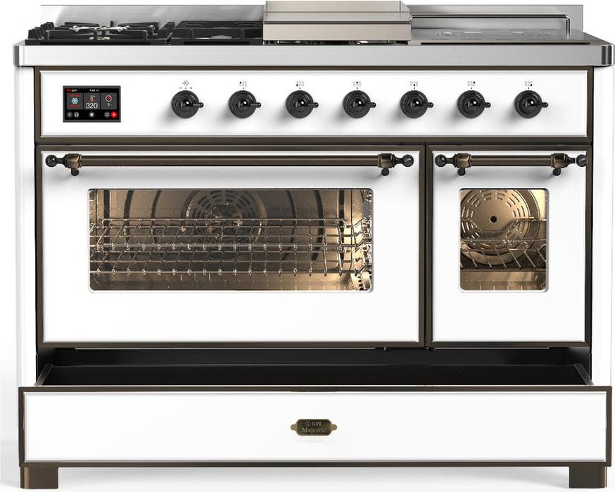 Ilve UM48FSNR3WHBLP White With Burnished Trim, Liquid Propane