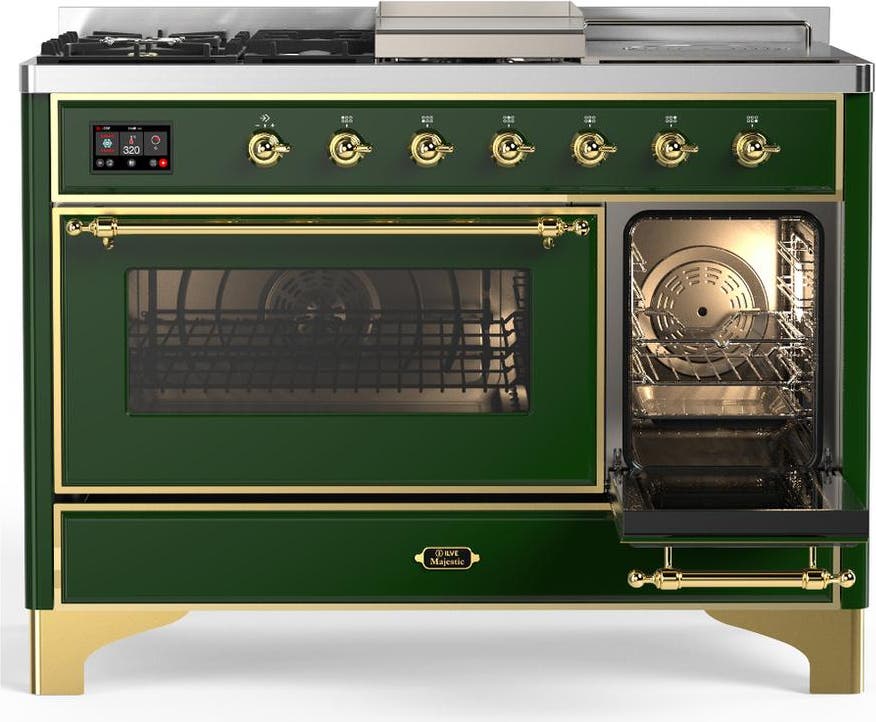 Ilve UM48FSNR3EGGLP Emerald Green With Brass Trim, Liquid Propane