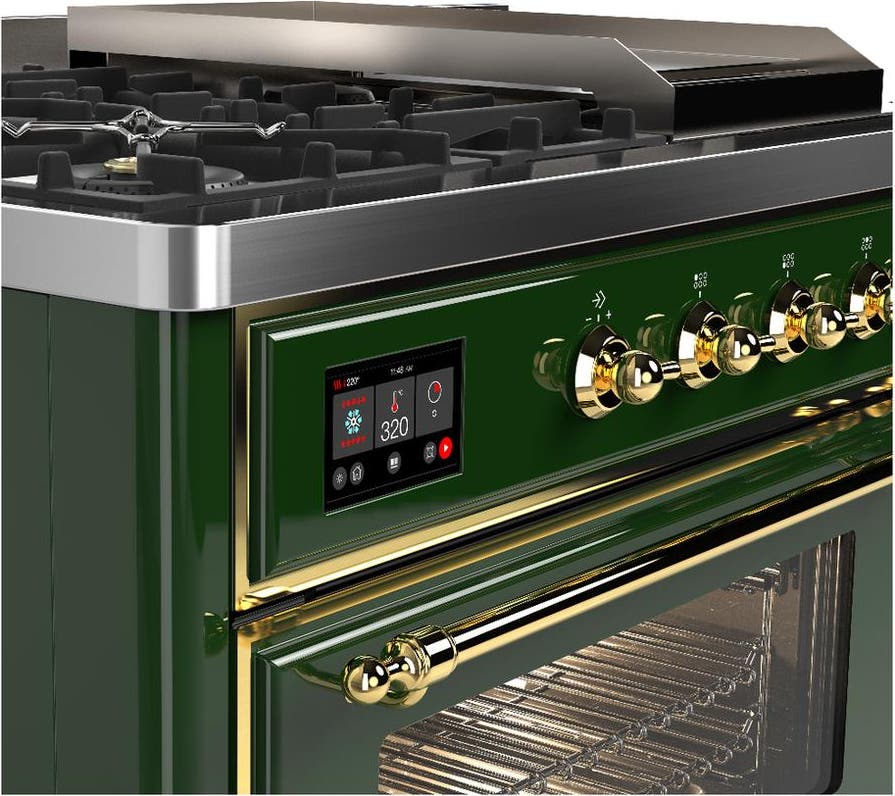 Ilve UM48FSNR3EGGLP Emerald Green With Brass Trim, Liquid Propane