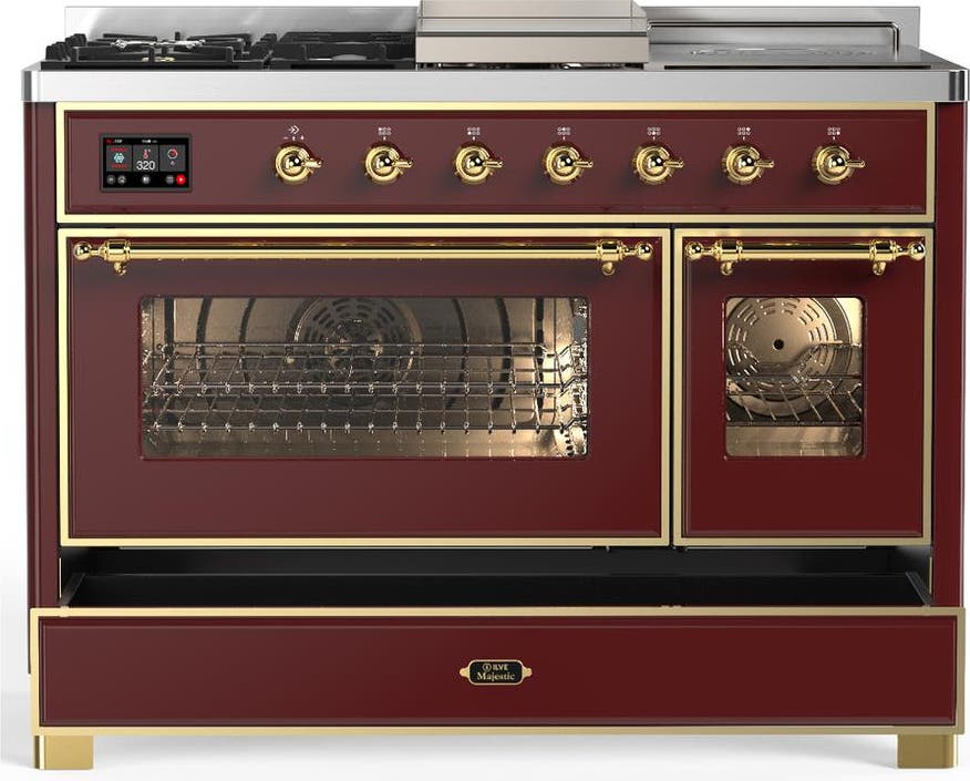 Ilve UM48FSNR3BUG Burgundy With Brass Trim, Natural Gas