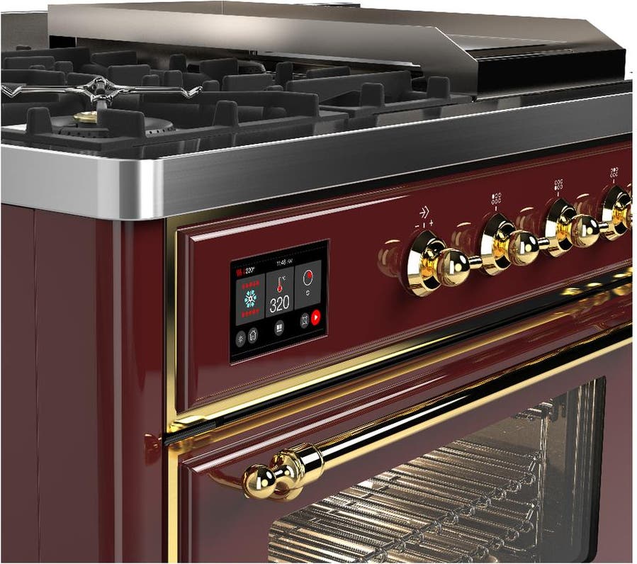 Ilve UM48FSNR3BUG Burgundy With Brass Trim, Natural Gas
