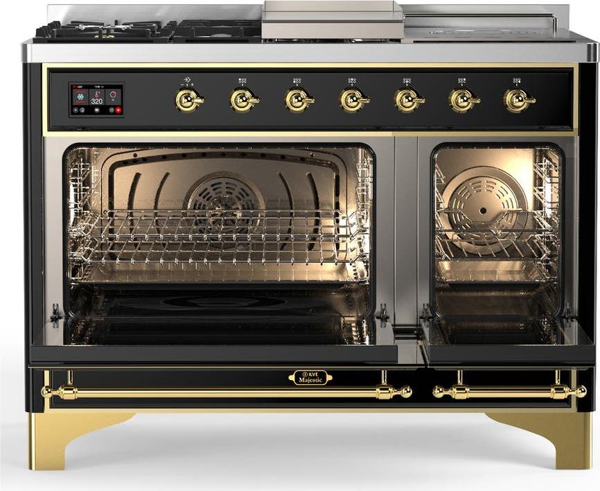 Ilve UM48FSNR3BKGLP Glossy Black With Brass Trim, Liquid Propane